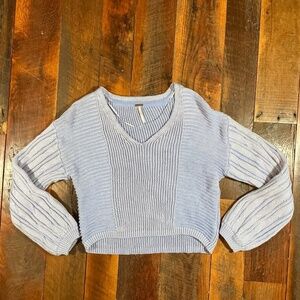 Free People Cropped V-Neck Sweater Light Blue Balloon Sleeve Women’s Small
